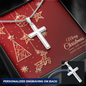 Personalized Cross Necklace with Christmas Card - Red