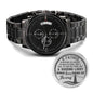 Father Is A Guiding Light - Quote Engraved Design Black Chronograph Watch - Loving Family