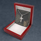 Cross Military Style Chain Necklace with Bible Verse Card- Romans 6:23