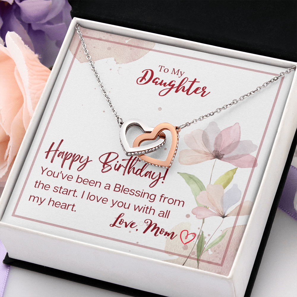 To My Daughter - Interlocking Hearts Necklace with Happy Birthday Message Card