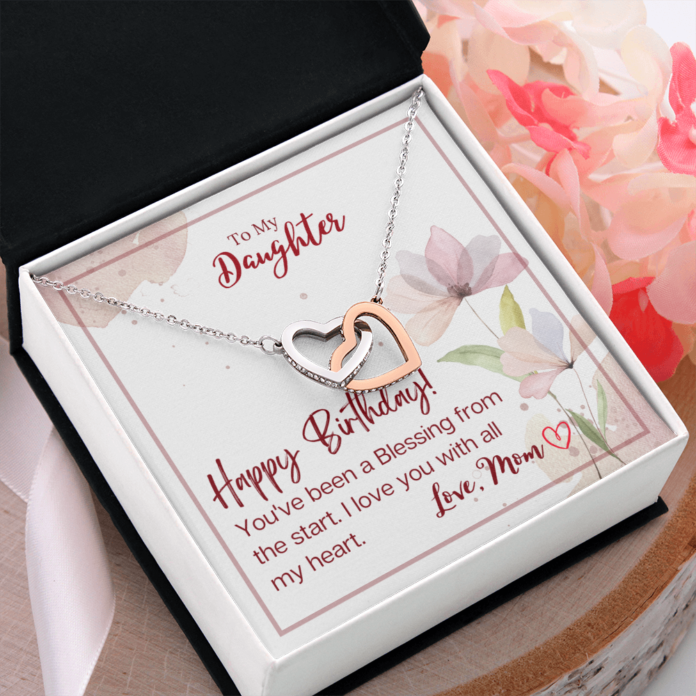To My Daughter - Interlocking Hearts Necklace with Happy Birthday Message Card