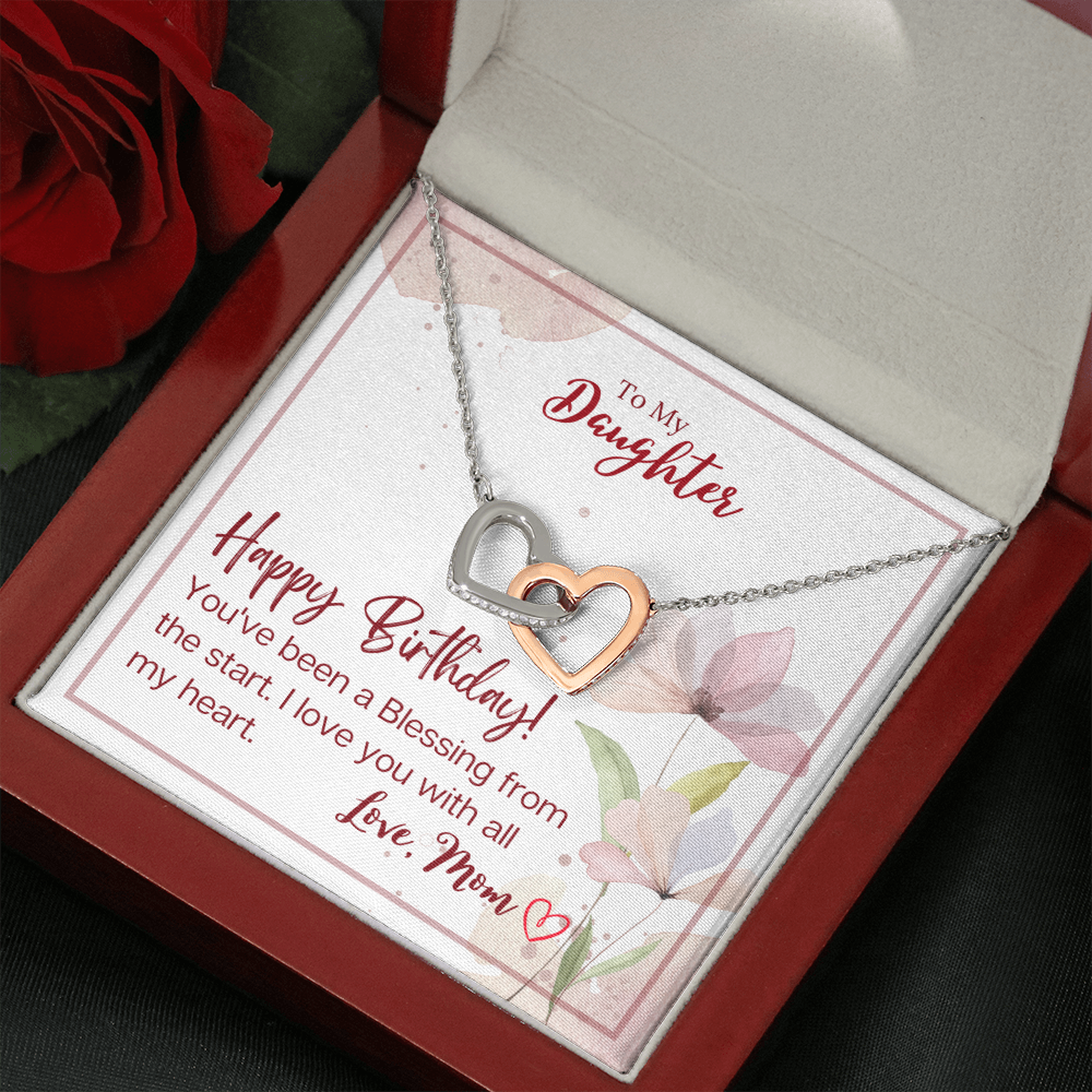 To My Daughter - Interlocking Hearts Necklace with Happy Birthday Message Card