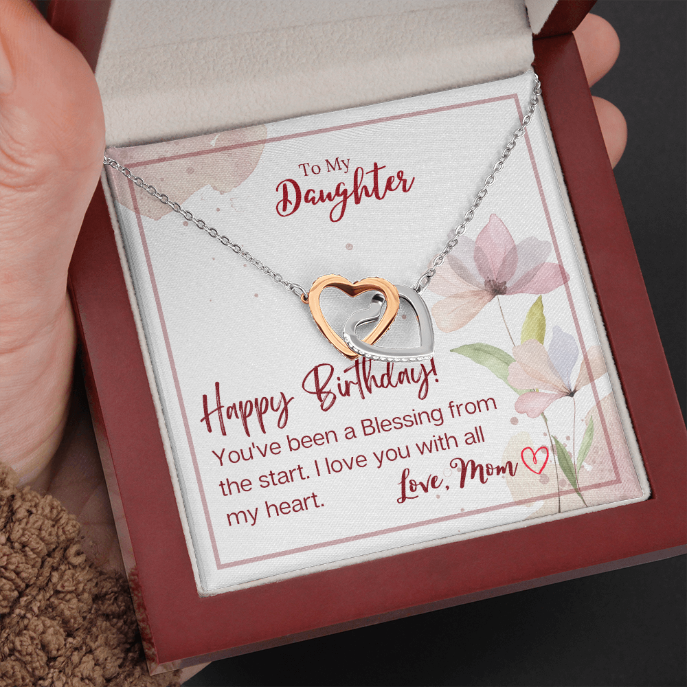 To My Daughter - Interlocking Hearts Necklace with Happy Birthday Message Card