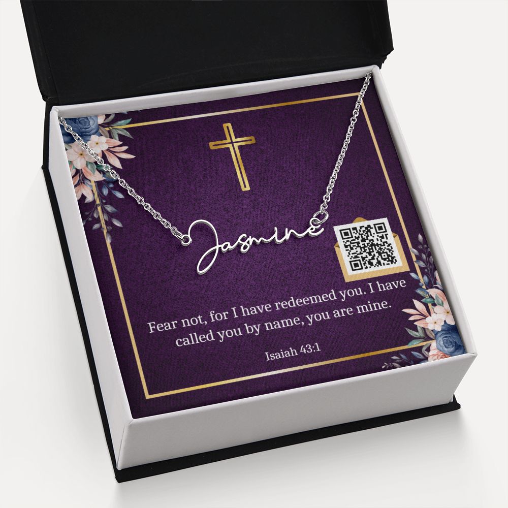 Signiture Style Name Necklace with Bible Verse Card & QR Code for Hidden Mother's Day E-Card