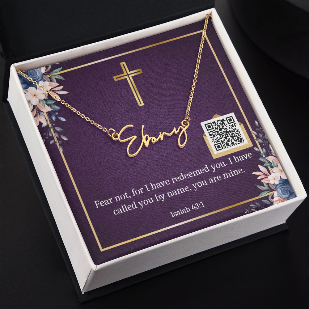 Signiture Style Name Necklace with Bible Verse Card & QR Code for Hidden Mother's Day E-Card