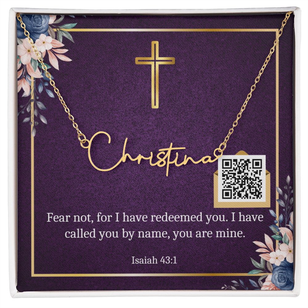 Signiture Style Name Necklace with Bible Verse Card & QR Code for Hidden Mother's Day E-Card