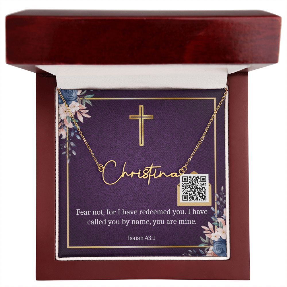 Signiture Style Name Necklace with Bible Verse Card & QR Code for Hidden Mother's Day E-Card