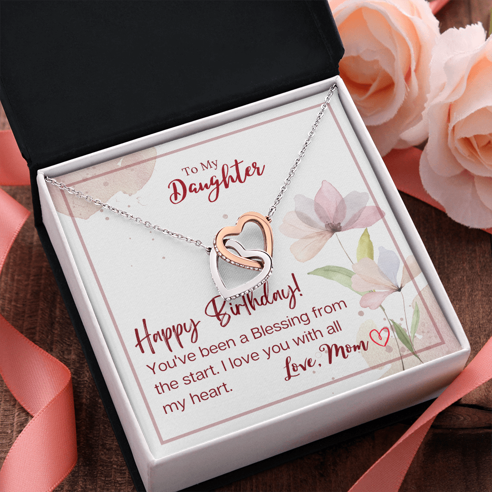 To My Daughter - Interlocking Hearts Necklace with Happy Birthday Message Card