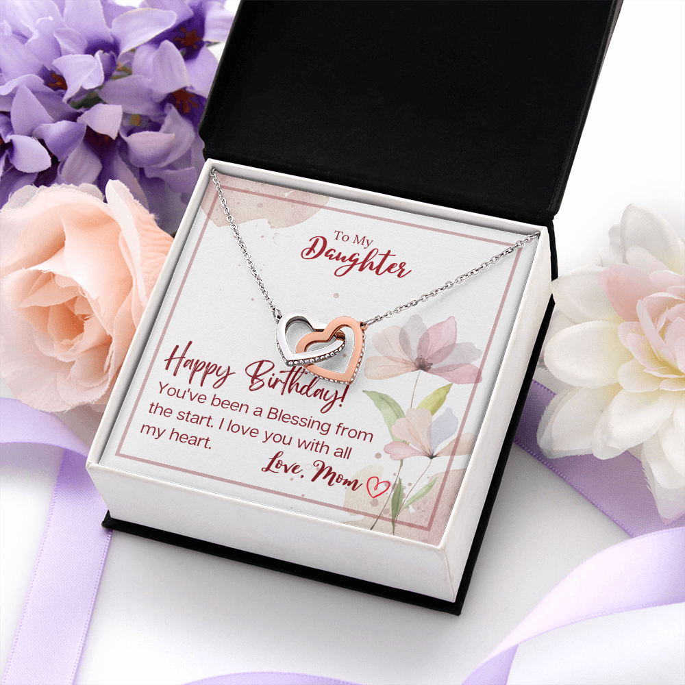 To My Daughter - Interlocking Hearts Necklace with Happy Birthday Message Card
