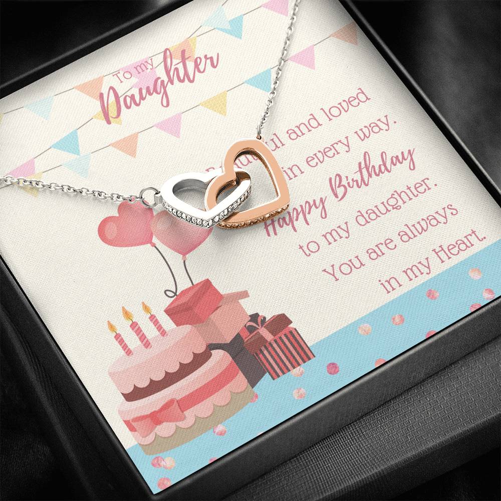 To My Daughter - Interlocking Hearts Necklace with A Birthday Message Card