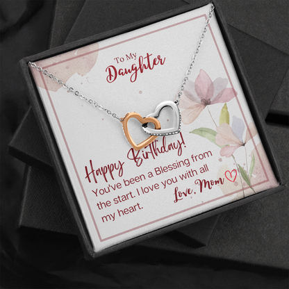 To My Daughter - Interlocking Hearts Necklace with Happy Birthday Message Card