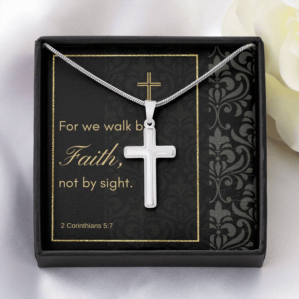 Cross Necklace with A Bible Verse Card - 2 Corinthians 5:7