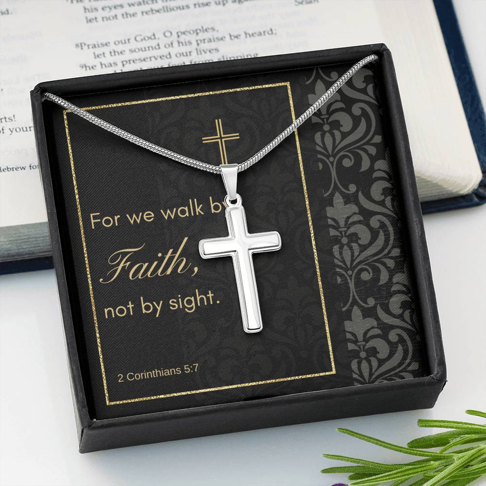 Cross Necklace with A Bible Verse Card - 2 Corinthians 5:7