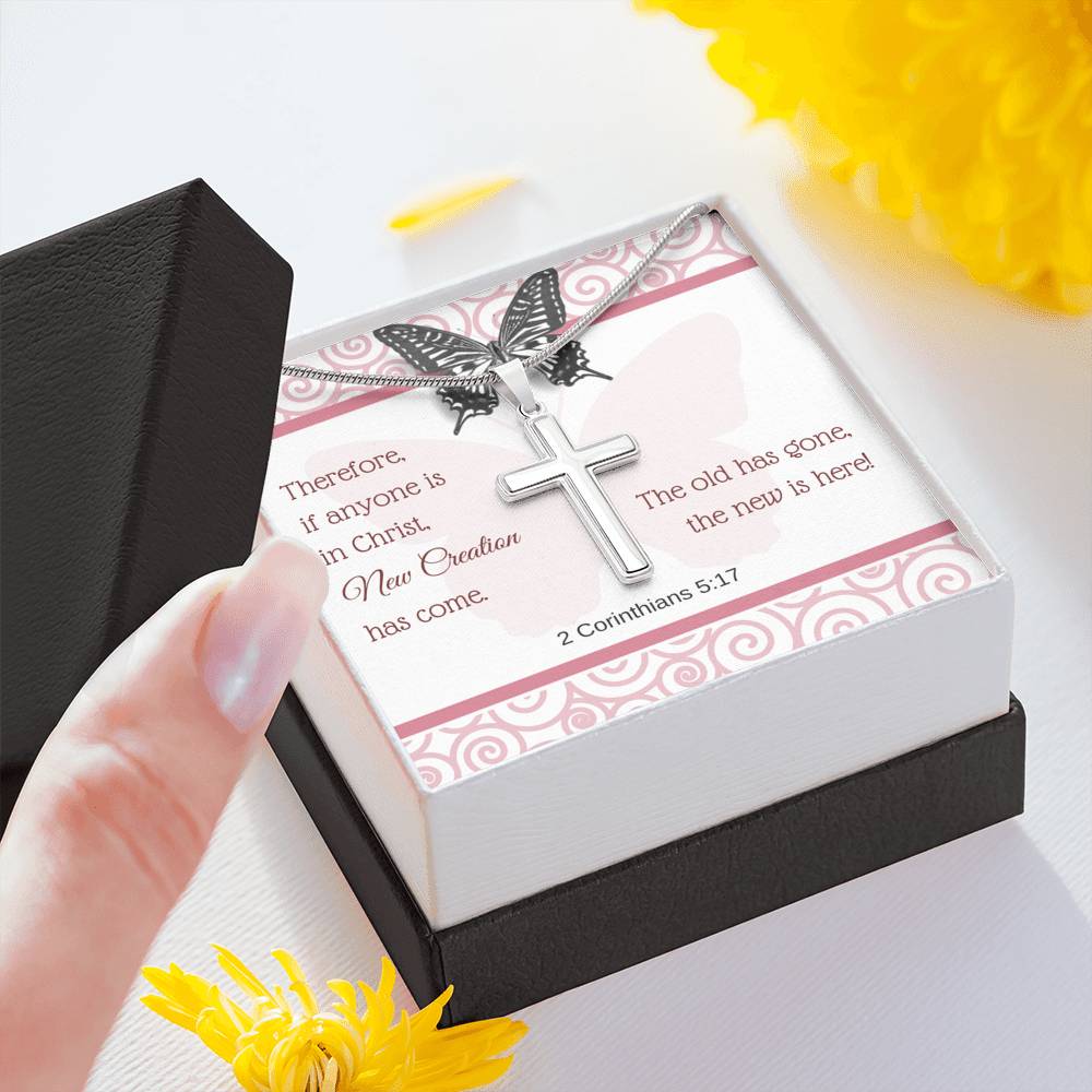 Cross Necklace with A Bible Verse Card - 2 Corinthians 5:17
