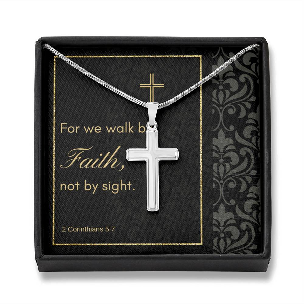 Cross Necklace with A Bible Verse Card - 2 Corinthians 5:7