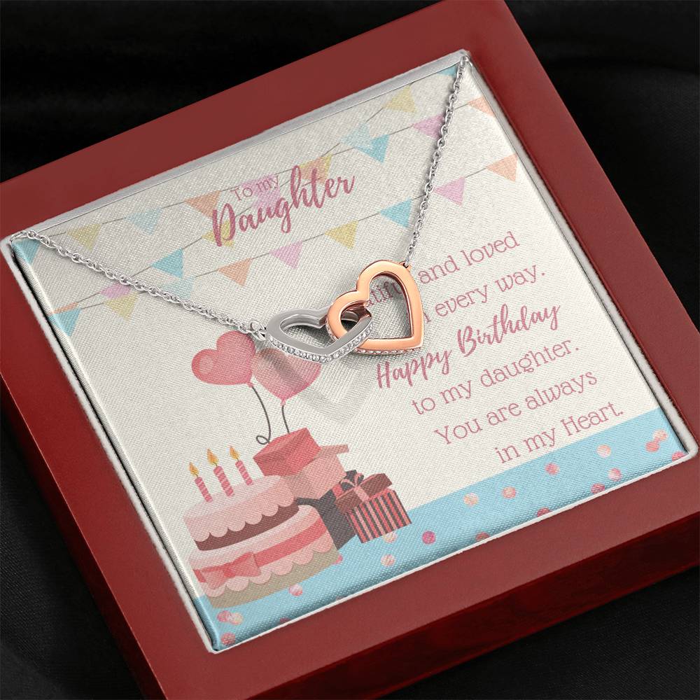 To My Daughter - Interlocking Hearts Necklace with A Birthday Message Card