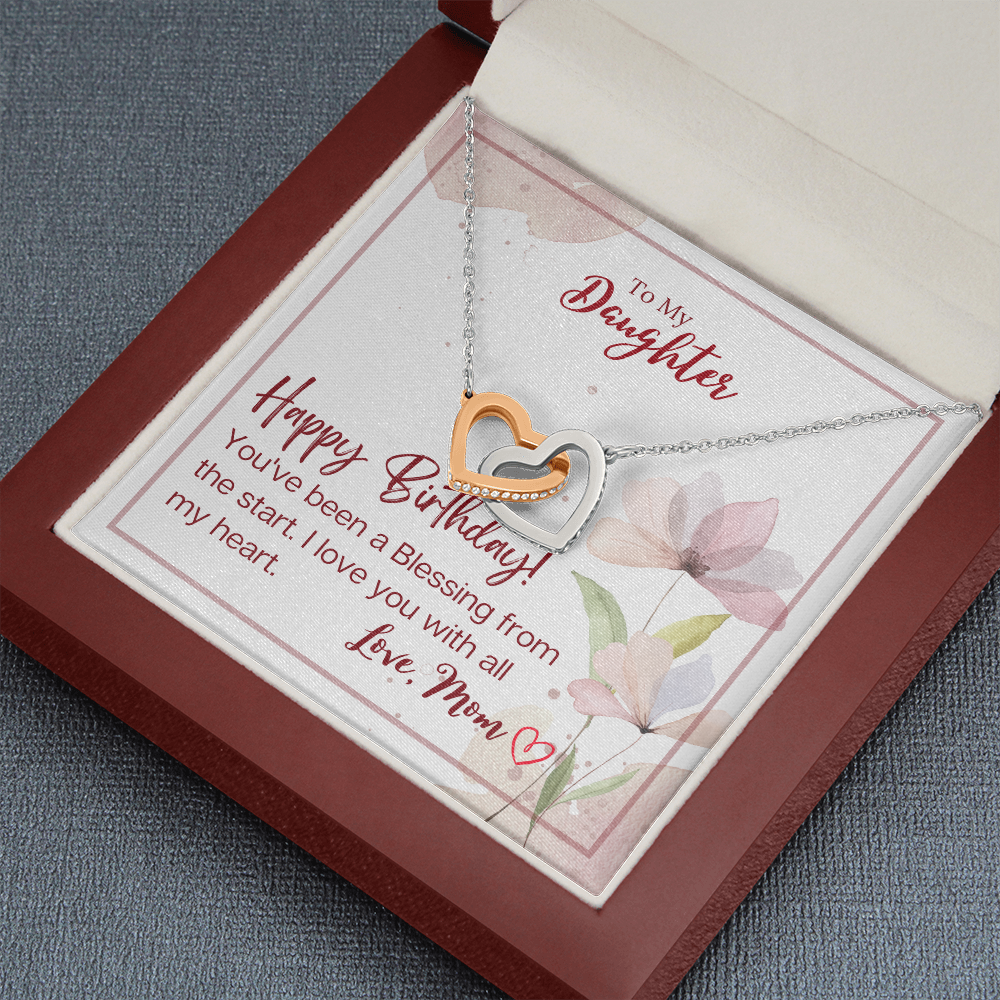 To My Daughter - Interlocking Hearts Necklace with Happy Birthday Message Card