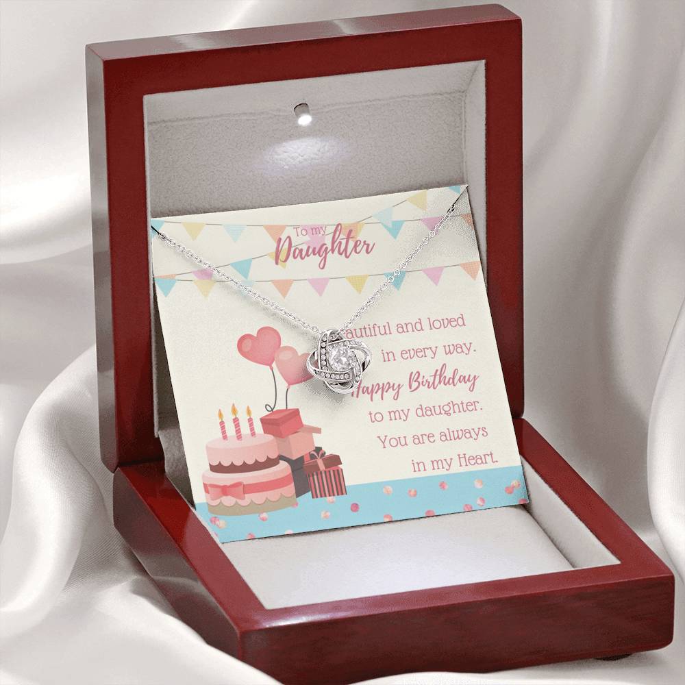 To My Daughter - Love Knot Necklace with A Birthday Message Card