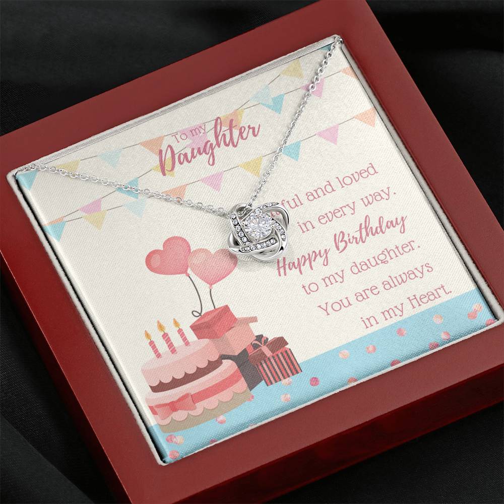 To My Daughter - Love Knot Necklace with A Birthday Message Card