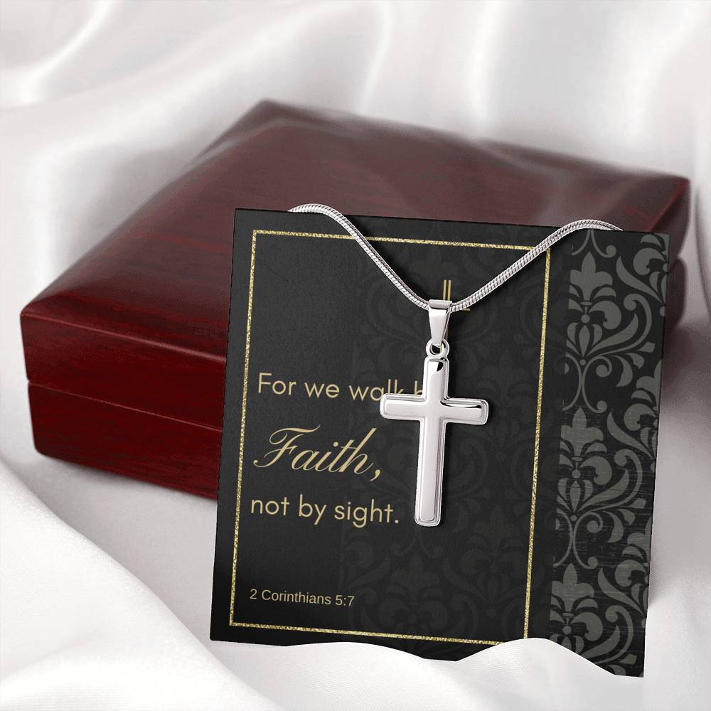 Cross Necklace with A Bible Verse Card - 2 Corinthians 5:7