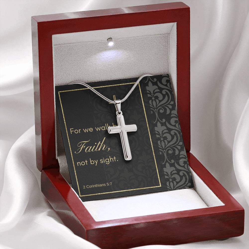 Cross Necklace with A Bible Verse Card - 2 Corinthians 5:7