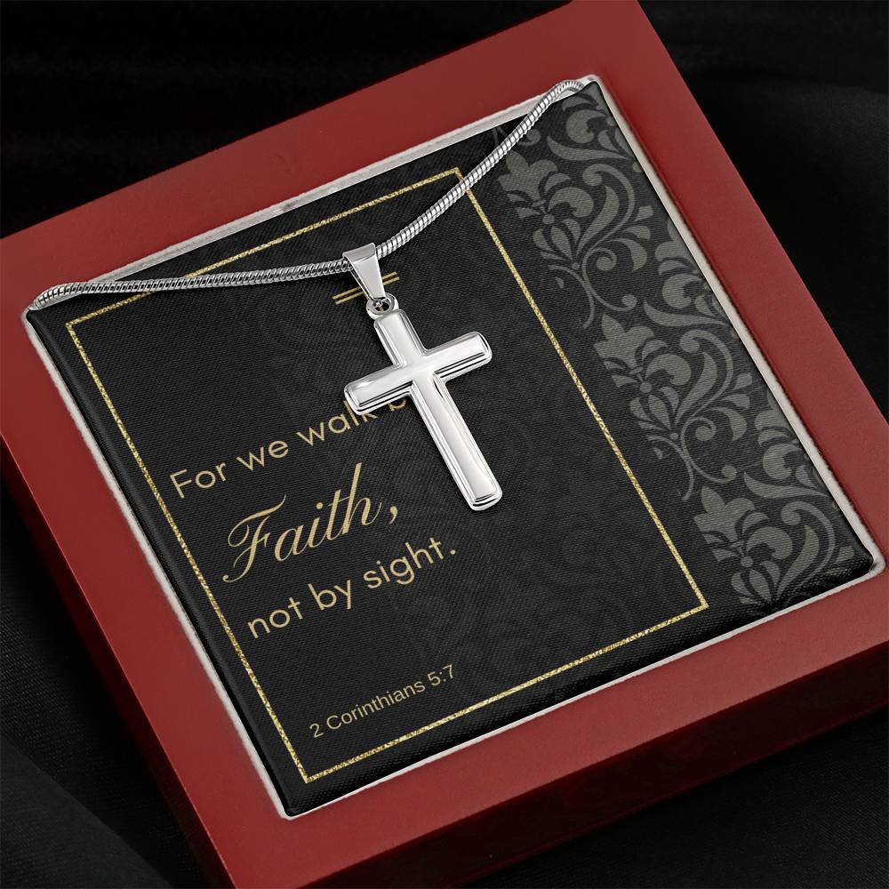 Cross Necklace with A Bible Verse Card - 2 Corinthians 5:7